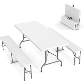 Picnic Table with 2 Benches, 6 Feet Camping Table Chair Set,3-Piece Folding Furniture, Camping Table