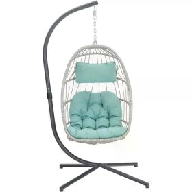 Egg Swing Chair with Stand, Rattan Hanging Swing Hammock Egg Chairs with UV Resistant Cushion Outdoor Garden Backyard,Light Blue