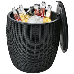 Rattan Cool Bar 4-in-1 Cocktail Table Side Table for Outdoor Patio (Color: Black)