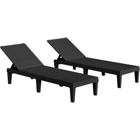 Outdoor Chaise Lounge Chair Set of 2, 5-Position Adjustable Backrest, All Weather Outdoor Lounge Chairs. (Color: Black)