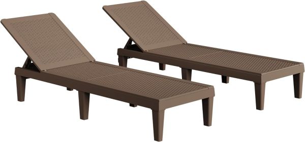 Outdoor Chaise Lounge Chair Set of 2, 5-Position Adjustable Backrest, All Weather Outdoor Lounge Chairs. (Color: Dark Brown)