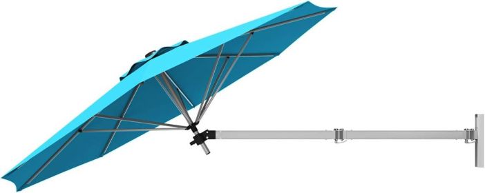 Mounted Patio Umbrella, Outdoor Wall Umbrella with Adjustable Pole, Tilting Sunshade Umbrella with Wind Vent Patio Umbrellas (Color: Turquoise)