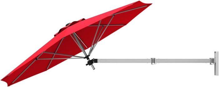 Mounted Patio Umbrella, Outdoor Wall Umbrella with Adjustable Pole, Tilting Sunshade Umbrella with Wind Vent Patio Umbrellas (Color: Burgundy)