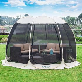 Alvantor Screen House Room Camping Tent Outdoor Canopy Pop Up Sun Shade Hexagon Shelter Mesh Walls Not Waterproof 6'x6' Beige (Color: Beige-10 x10)