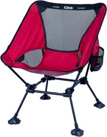 IClimb Ultralight Compact Camping Folding Beach Chair with Anti-Sinking Large Feet and Back Support Webbing (1 Pack) (Color: Red (Square Frame))