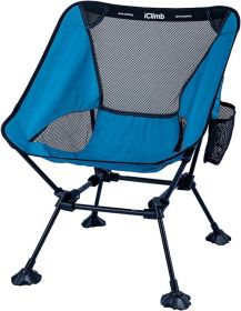 IClimb Ultralight Compact Camping Folding Beach Chair with Anti-Sinking Large Feet and Back Support Webbing (1 Pack) (Color: Blue (Square Frame))