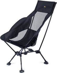 IClimb Ultralight Compact Camping Folding Beach Chair with Anti-Sinking Large Feet and Back Support Webbing (1 Pack) (Color: Black(High Back))