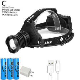 Z20 Most Powerful XHP90 Led Headlamp 8000LM Head lamp USB Rechargeable Headlight Waterproof Zoom Fishing Light Use 18650 Battery (Emitting Color: Option C)