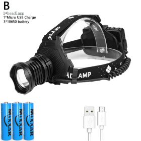 Z20 Most Powerful XHP90 Led Headlamp 8000LM Head lamp USB Rechargeable Headlight Waterproof Zoom Fishing Light Use 18650 Battery (Emitting Color: Option B)