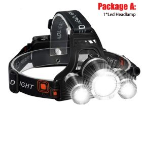 T20 LED Headlamp High Lumen 3/5 LED Light Ultra Bright Headlight USB Rechargeable 4 Modes Flashlight Waterproof Fishing Hunting (Emitting Color: 3LED Package A)