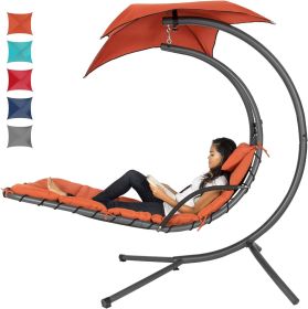 Best Choice Products Outdoor Hanging Curved Steel Chaise Lounge Chair Swing w/Built-in Pillow and Removable Canopy -Red (Color: Orange)