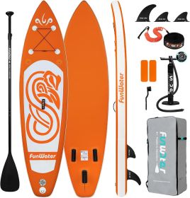 FunWater Inflatable Ultra-Light (17.6lbs) SUP for All Skill Levels Everything Included with Stand Up Paddle Board (Color: Orange)