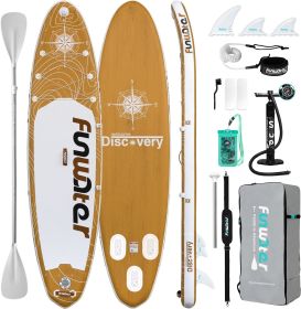 FunWater Inflatable Ultra-Light (17.6lbs) SUP for All Skill Levels Everything Included with Stand Up Paddle Board (Color: LIGHT BROWN)