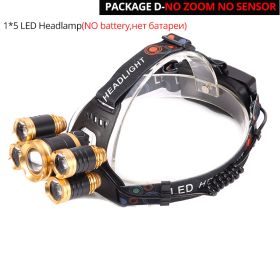 ZK25 LED Powerful Headlight headlamp 5LED Lamp Head Lamp 8000lumens Torch head light 18650 battery Best For Camping/fishing (Emitting Color: Option D)