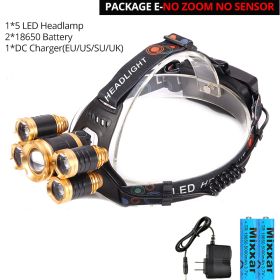 ZK25 LED Powerful Headlight headlamp 5LED Lamp Head Lamp 8000lumens Torch head light 18650 battery Best For Camping/fishing (Emitting Color: Option E)