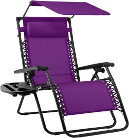 Folding Beach Chair, Adjustable Canopy Shade and Headrest and Side Accessory Tray, All Weather Outdoor Lounge Chairs. (Color: Amethyst Purple)