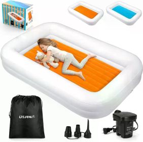 Toddler Air Mattress | Inflatable Toddler Bed Toddler Travel Bed [4-Side] | Both Side Usable (Color: Orange)