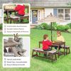 Picnic Table with Removable Cushions and Umbrella, Stripe Fabric, Safe and Solid Fir Wood, Deform-proof Outdoor Tables