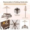 Picnic Table with Removable Cushions and Umbrella, Stripe Fabric, Safe and Solid Fir Wood, Deform-proof Outdoor Tables